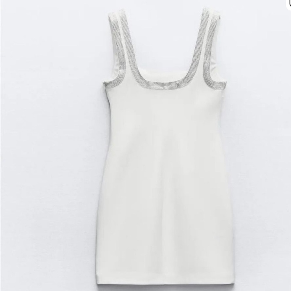 Zara White Mini Dress with Silver Accents